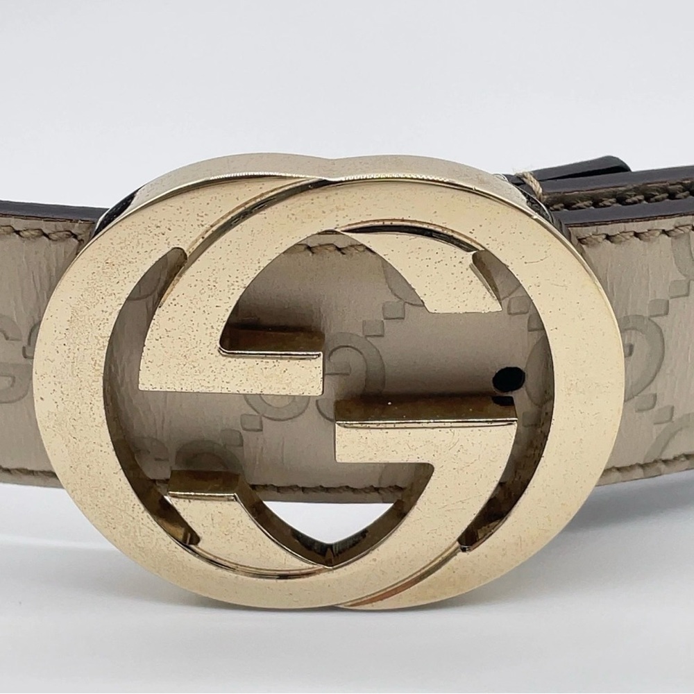 Auth GUCCI Interlocking G Guccissima Leather Ivory 85/34 Belt W/Dust bag - Picture 11 of 13